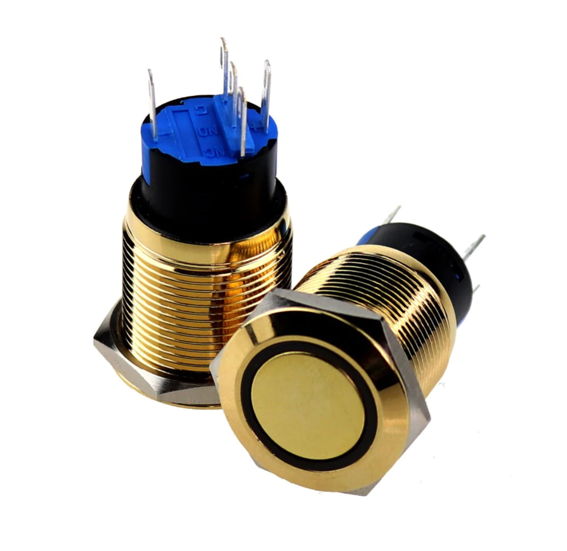 Einbauschalter - / Taster 16 mm vergoldet Ring LED