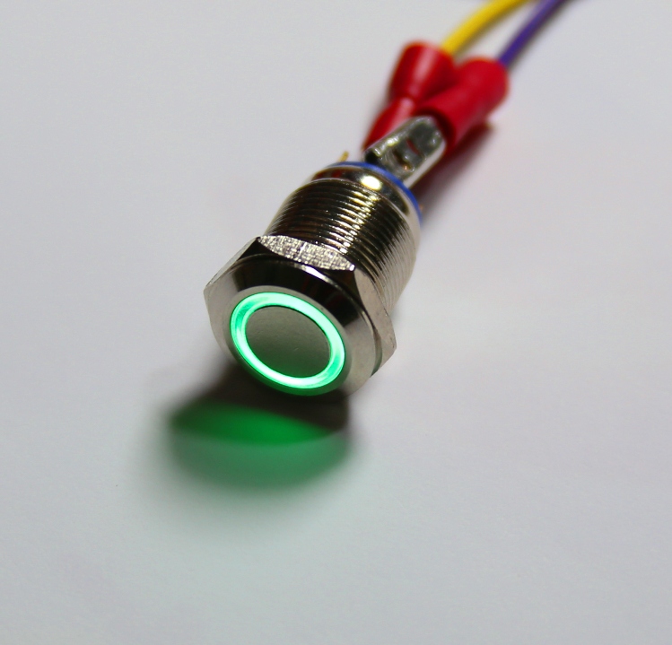 Einbauschalter - / Taster 12 mm vernickelt Ring LED