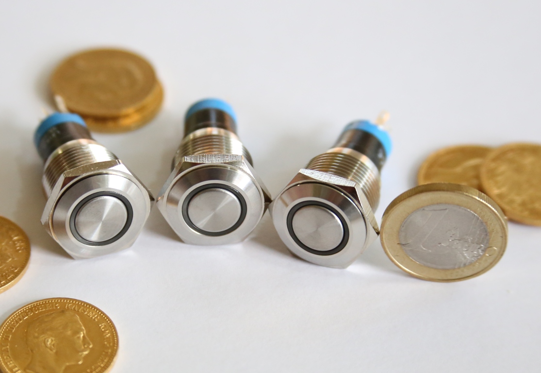 Einbauschalter - / Taster 16 mm Edelstahl Ring LED